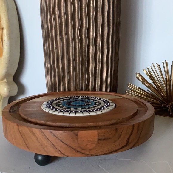 Flower Power Goodwood Cheese Tray pedestal tile wooden Mexican style boho‎ - Picture 2 of 12